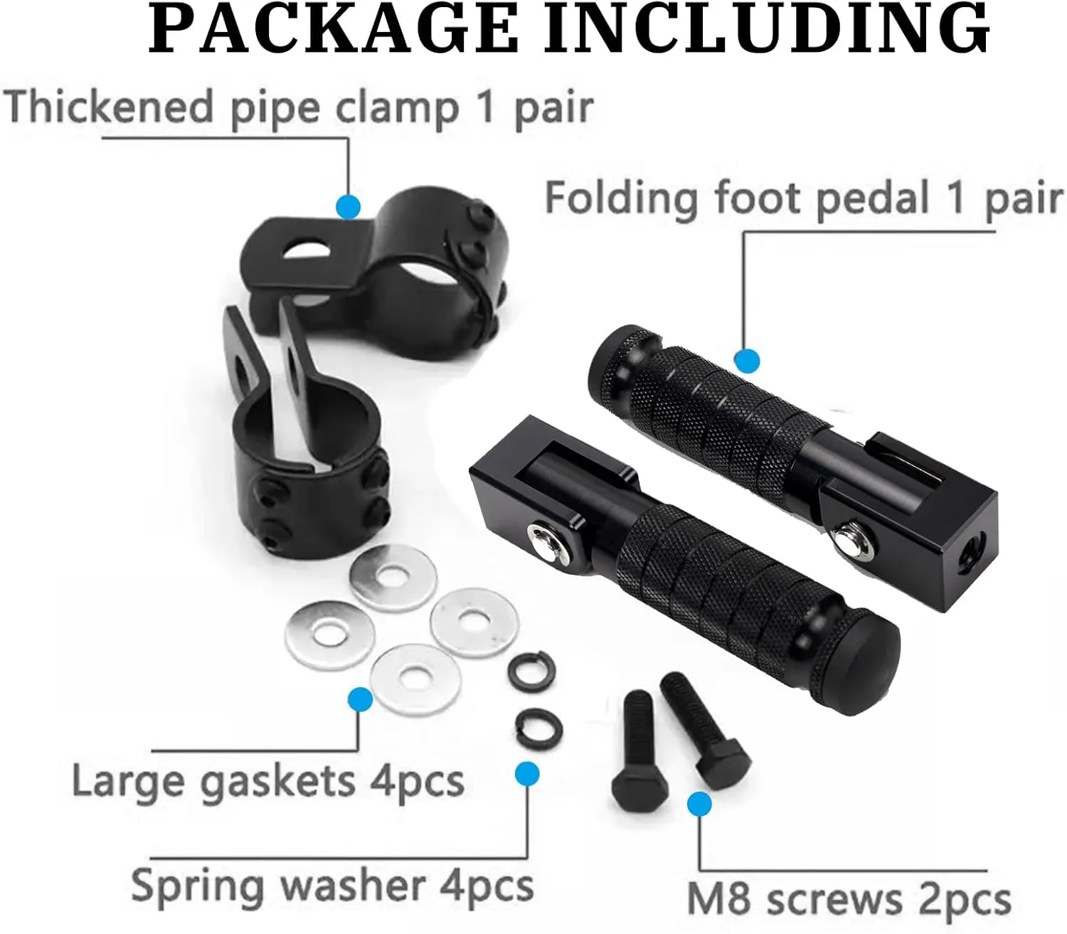 M8 Motorcycle Foot Pegs 90 Degree Foldable Footpegs CNC Anti-Skid Footrest Universal for Yamaha Honda Suzuki Aprilia Electric Car Motorbike Mini Bike Dirt Pit Bike Passenger Pedal (Black)