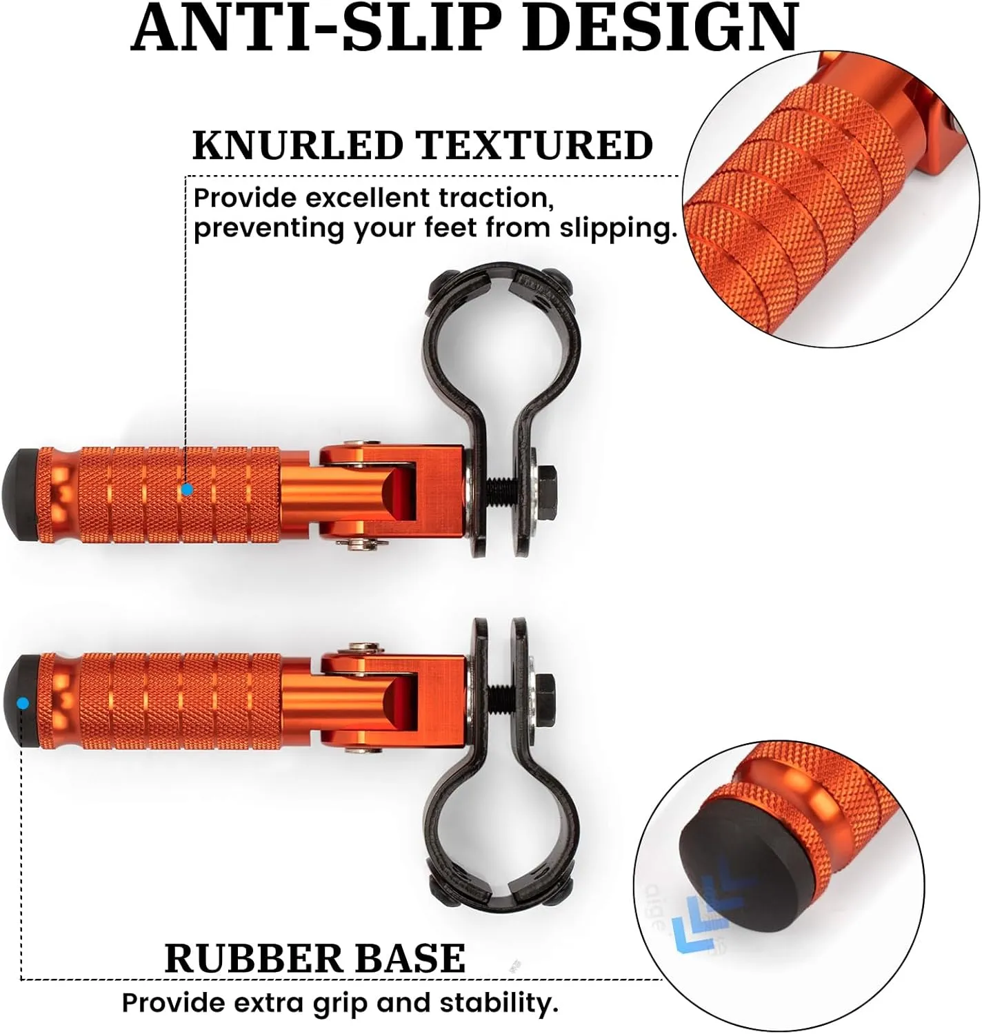 M8 Motorcycle Foot Pegs 90 Degree Foldable Footpegs CNC Anti-Skid Footrest Universal for Yamaha Honda Suzuki Aprilia Electric Car Motorbike Mini Bike Dirt Pit Bike Passenger Pedal (Orange)