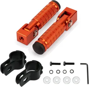 M8 Motorcycle Foot Pegs 90 Degree Foldable Footpegs CNC Anti-Skid Footrest Universal for Yamaha Honda Suzuki Aprilia Electric Car Motorbike Mini Bike Dirt Pit Bike Passenger Pedal (Orange)