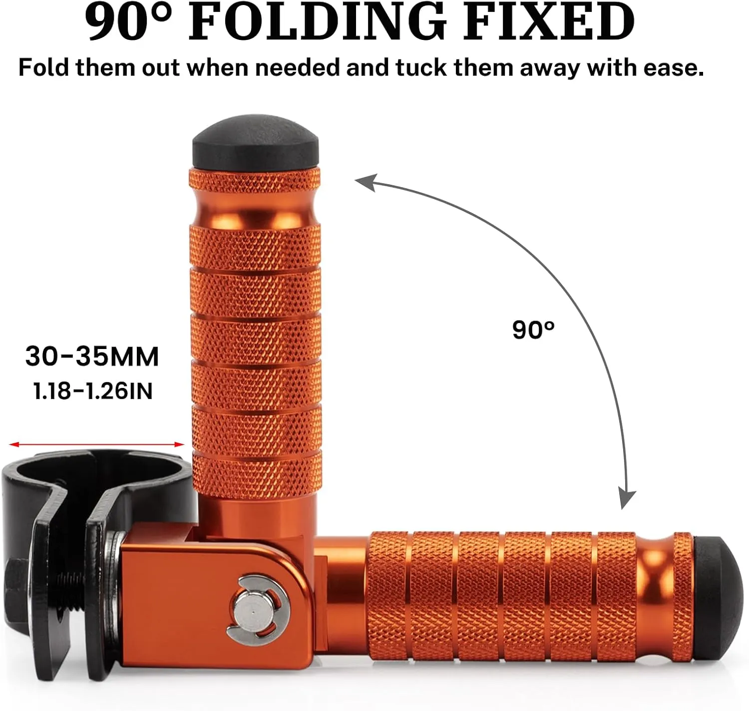 M8 Motorcycle Foot Pegs 90 Degree Foldable Footpegs CNC Anti-Skid Footrest Universal for Yamaha Honda Suzuki Aprilia Electric Car Motorbike Mini Bike Dirt Pit Bike Passenger Pedal (Orange)