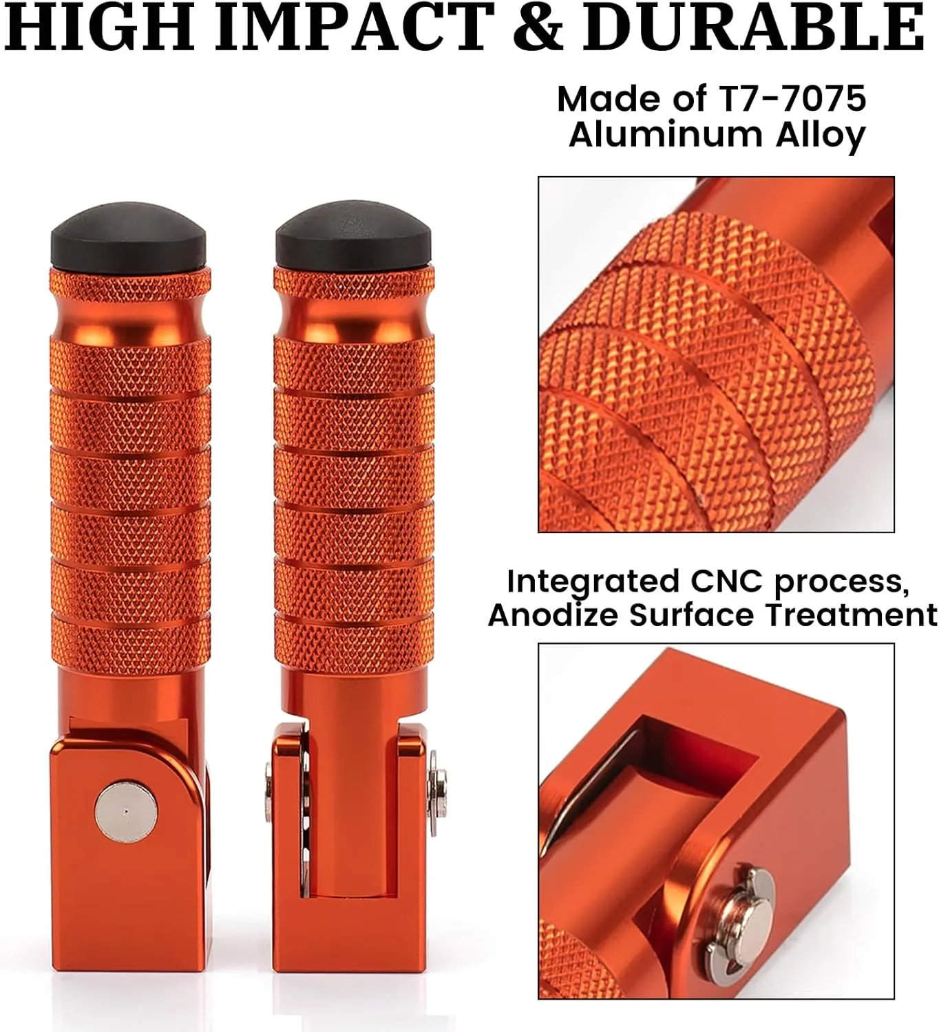 M8 Motorcycle Foot Pegs 90 Degree Foldable Footpegs CNC Anti-Skid Footrest Universal for Yamaha Honda Suzuki Aprilia Electric Car Motorbike Mini Bike Dirt Pit Bike Passenger Pedal (Orange)