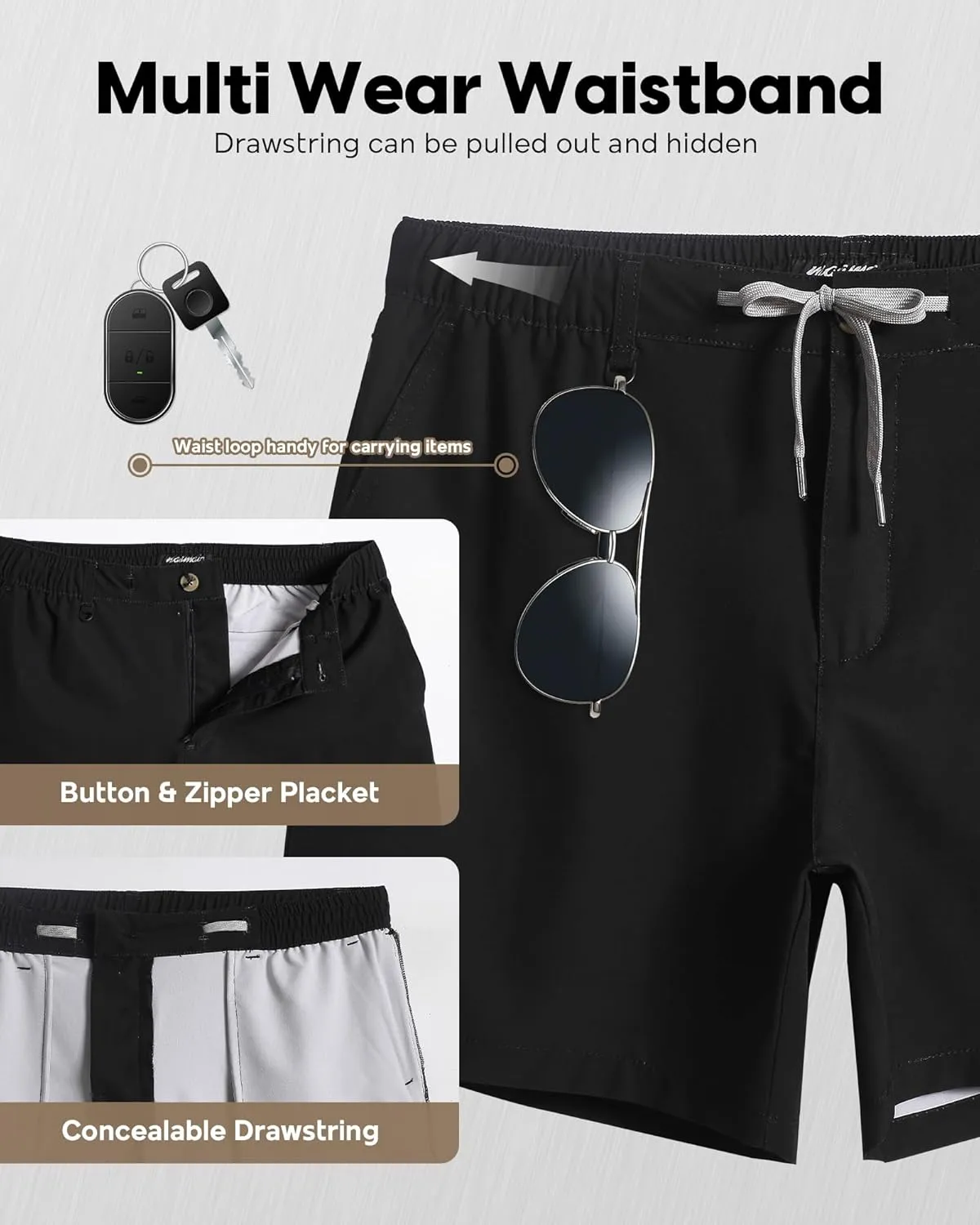 maamgic Men's 5/7 Inch Casual Classic Fit Shorts with Multi-Pocket Quick Dry Sports Shorts