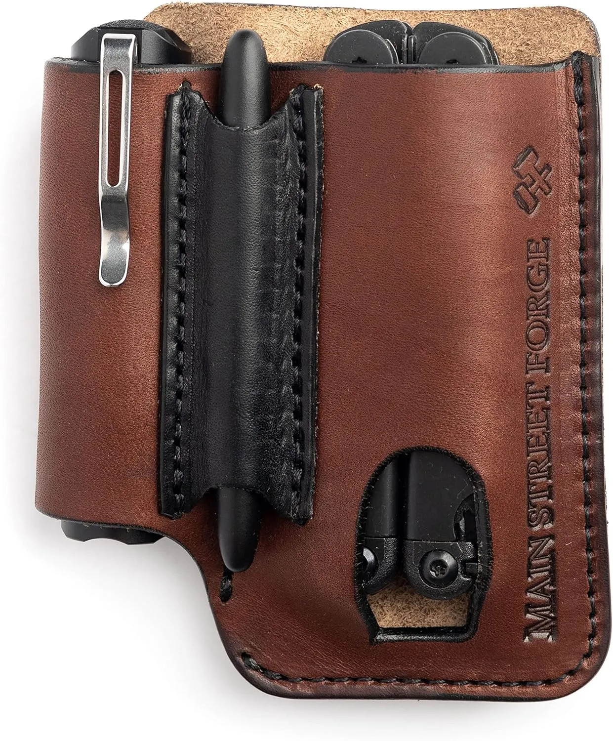 Made in USA Leather EDC Pouch | Leather Multitool Sheath/Holster for Men | Belt Clip/Pocket Organizer for Leatherman, Gerber & SOG Multitools | Knife/Multi Tool & Flashlight & Pen Holder