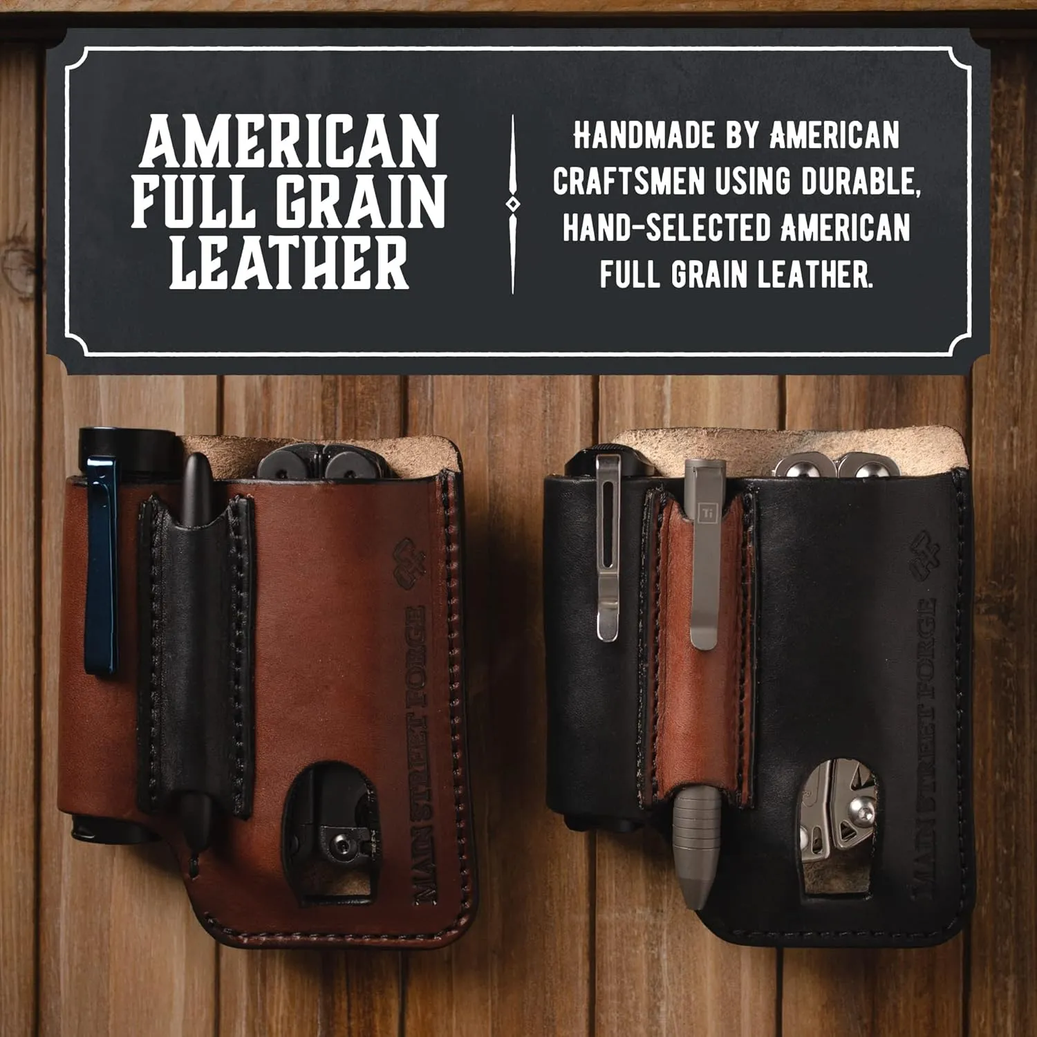 Made in USA Leather EDC Pouch | Leather Multitool Sheath/Holster for Men | Belt Clip/Pocket Organizer for Leatherman, Gerber & SOG Multitools | Knife/Multi Tool & Flashlight & Pen Holder