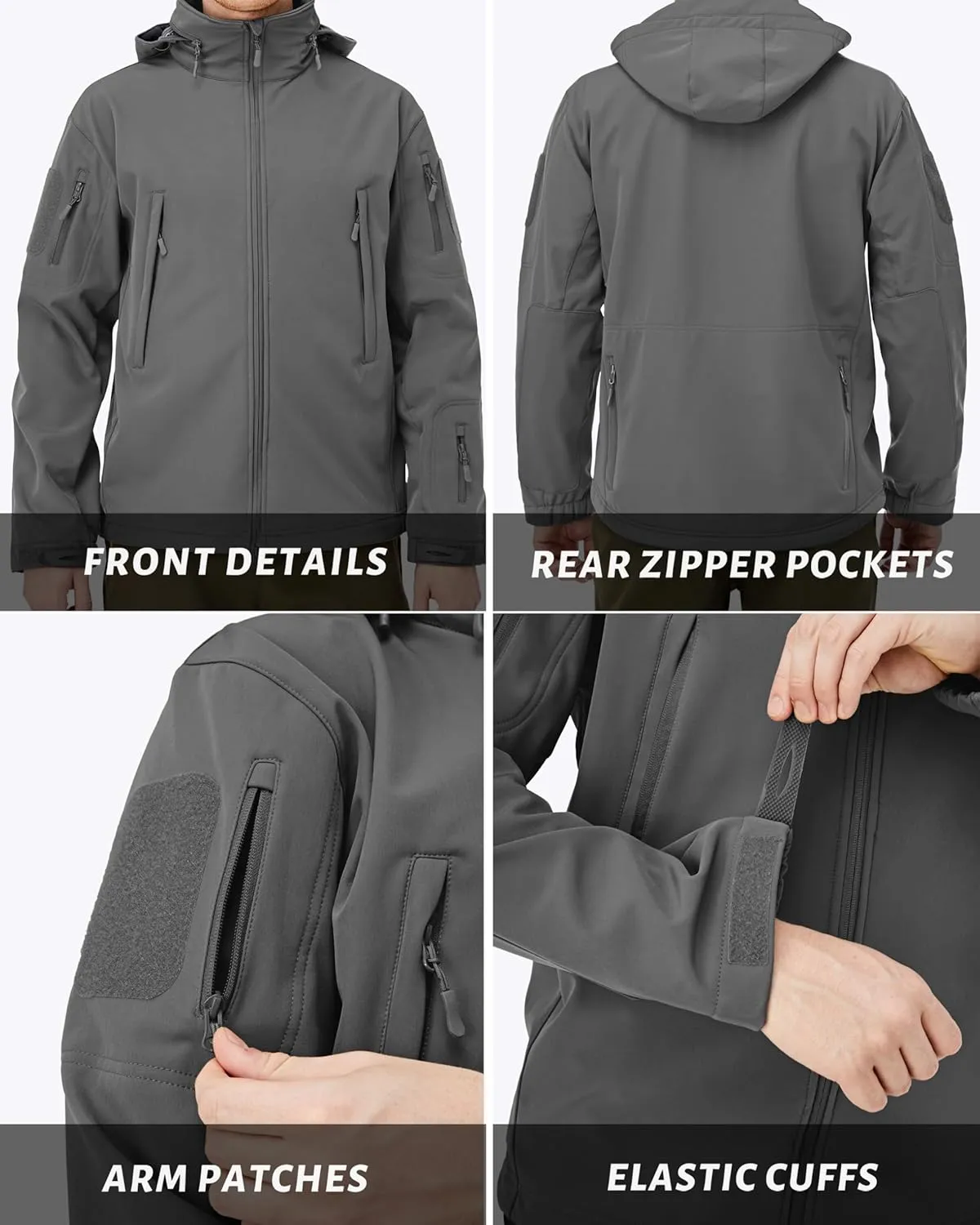 MAGCOMSEN Men's Tactical Jacket Winter Snow Ski Jacket Water Resistant Softshell Fleece Lined Winter Coats Multi-Pockets