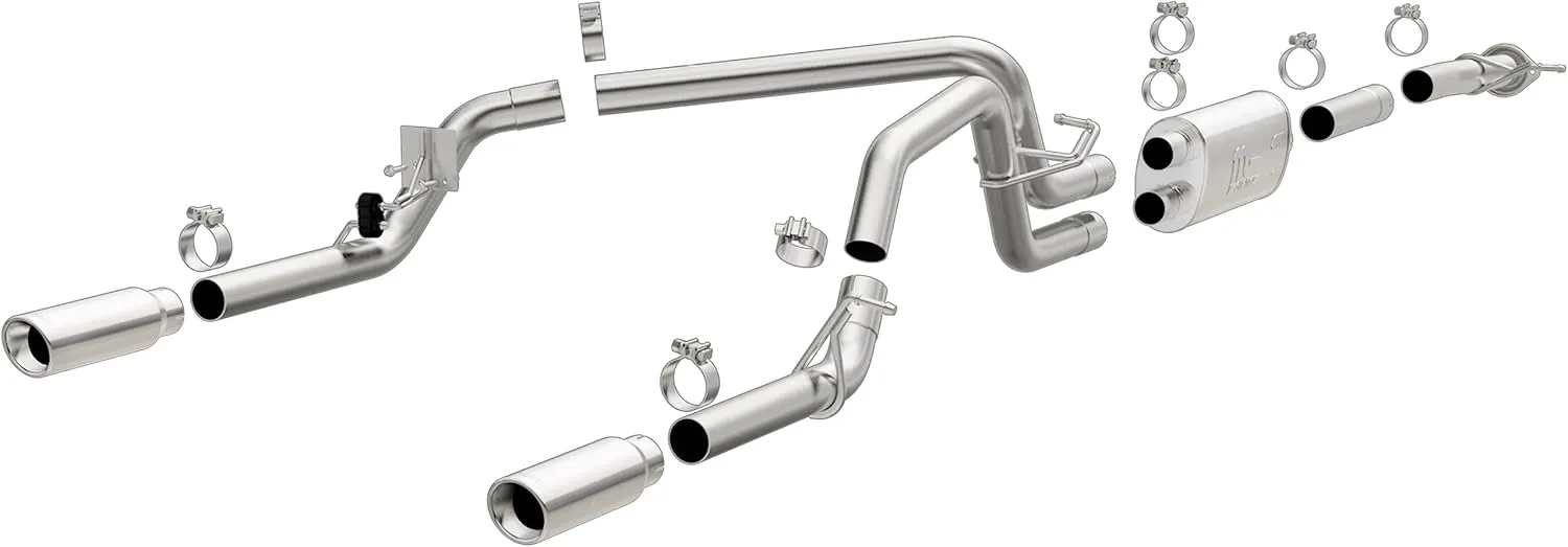 MagnaFlow Cat-Back Performance Exhaust System 19019 - Street Series, Stainless Steel 3in Main Piping, Dual Split Rear Exit, Polished Finish 3.5in Exhaust Tip - Truck Performance Exhaust Kit
