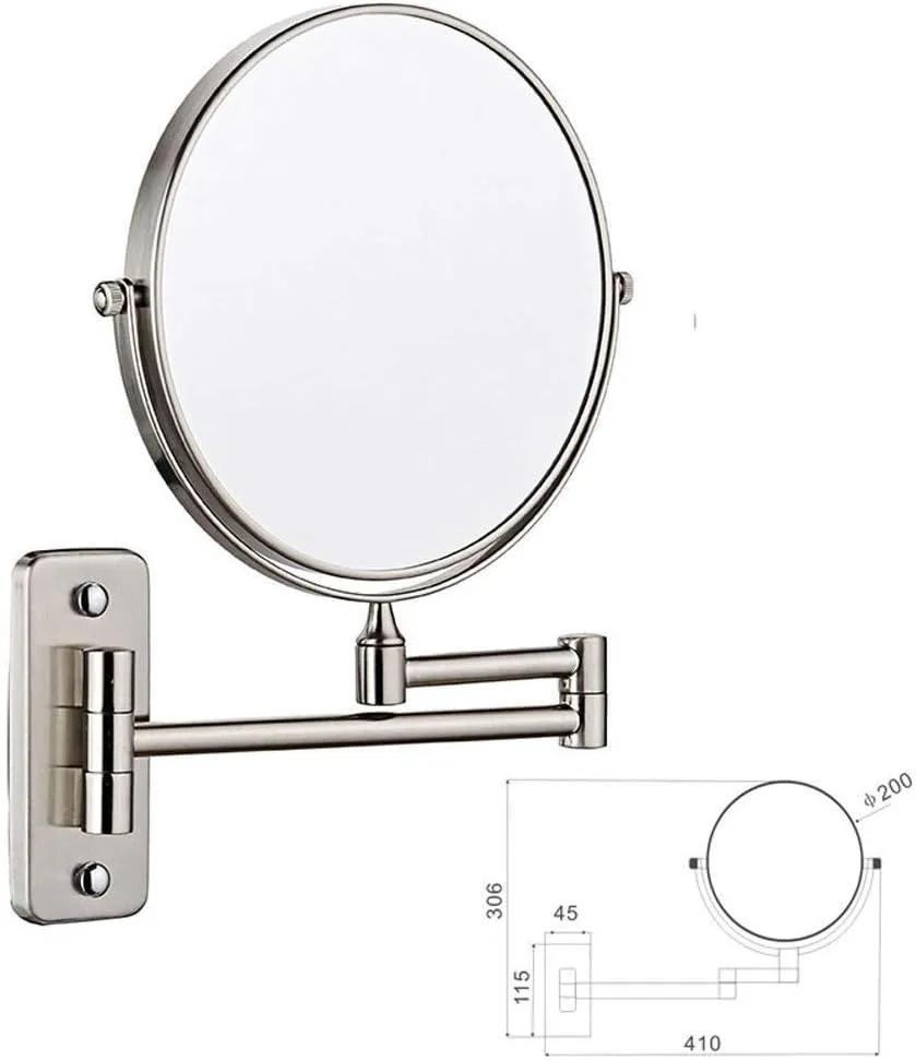 Makeup 8-inch Two-Sided Swivel Wall Mounted Mirror,Extending Folding Bathroom Shaving Cosmetic Make Up Mirror- 3X/1X Magnification for Bathroom and Bedroom with Drilling