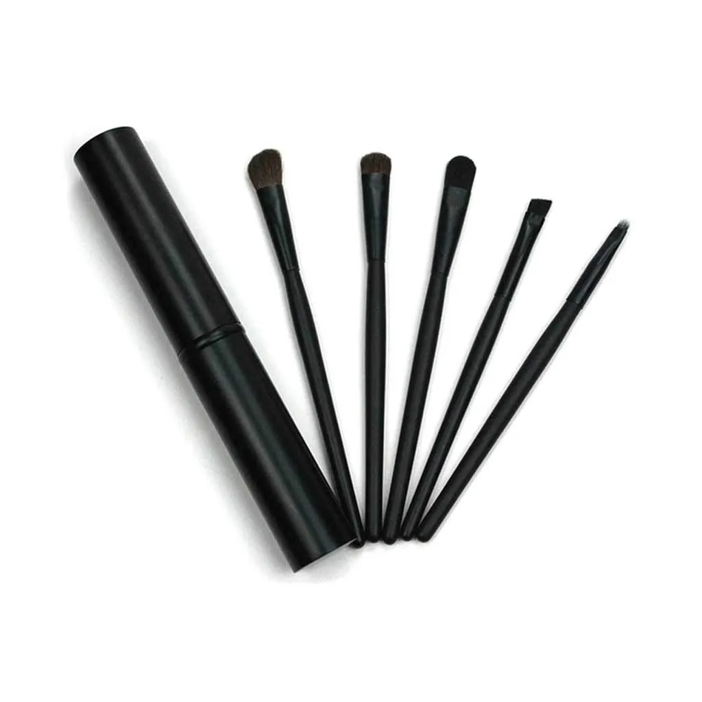 Makeup brush 5pcs Travel Portable Mini Eye Makeup Brushes Set Smudge Eyeshadow Eyeliner Eyebrow Brush Lip Make Up Brush Kit Professional (Color : Pink) (Black)