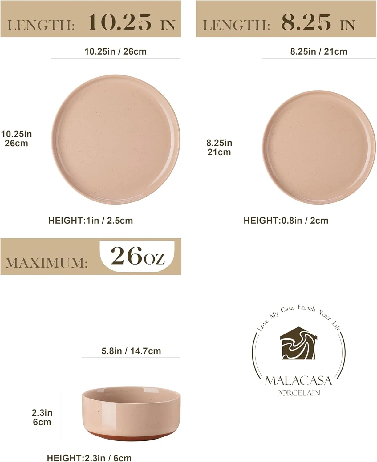 MALACASA Plates and Bowls Sets, 12 Pieces Modern Stoneware Dinnerware Set for 4 Kitchen Dinner Set Ceramic Dishware Dishes Set Microwave and Dishwasher Safe, Pink, Series TARA