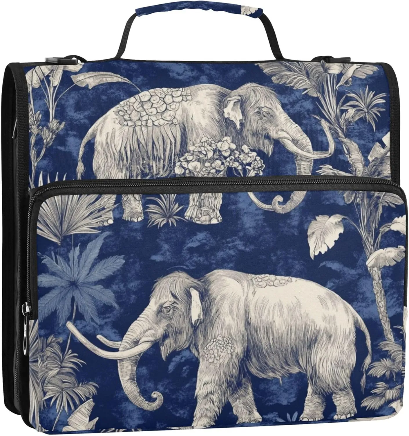 Mammoths Navy Blue Zipper Binder Bag, 1.5 inch 3 Ring Binder File Organizer with Handle and Shoulder Strap, Multi-Pocket, 500 Sheet Capacity