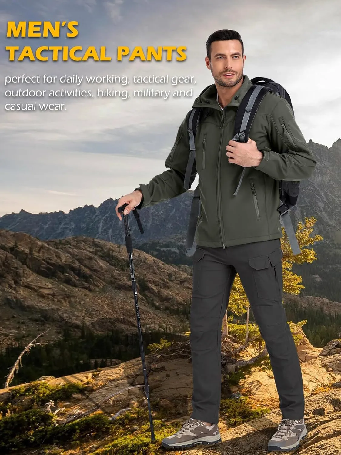 MANSDOUR Men's Cotton Hiking Tactical Pants Lightweight Stretch Military Combat Cargo Work Pants