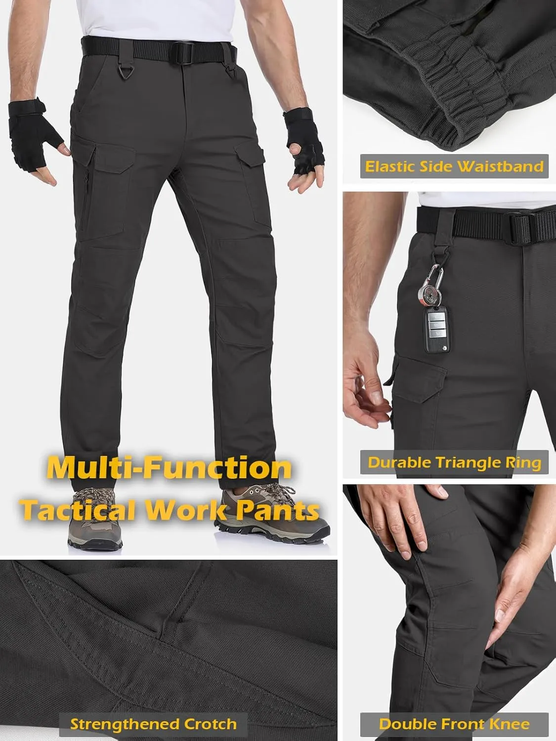 MANSDOUR Men's Cotton Hiking Tactical Pants Lightweight Stretch Military Combat Cargo Work Pants