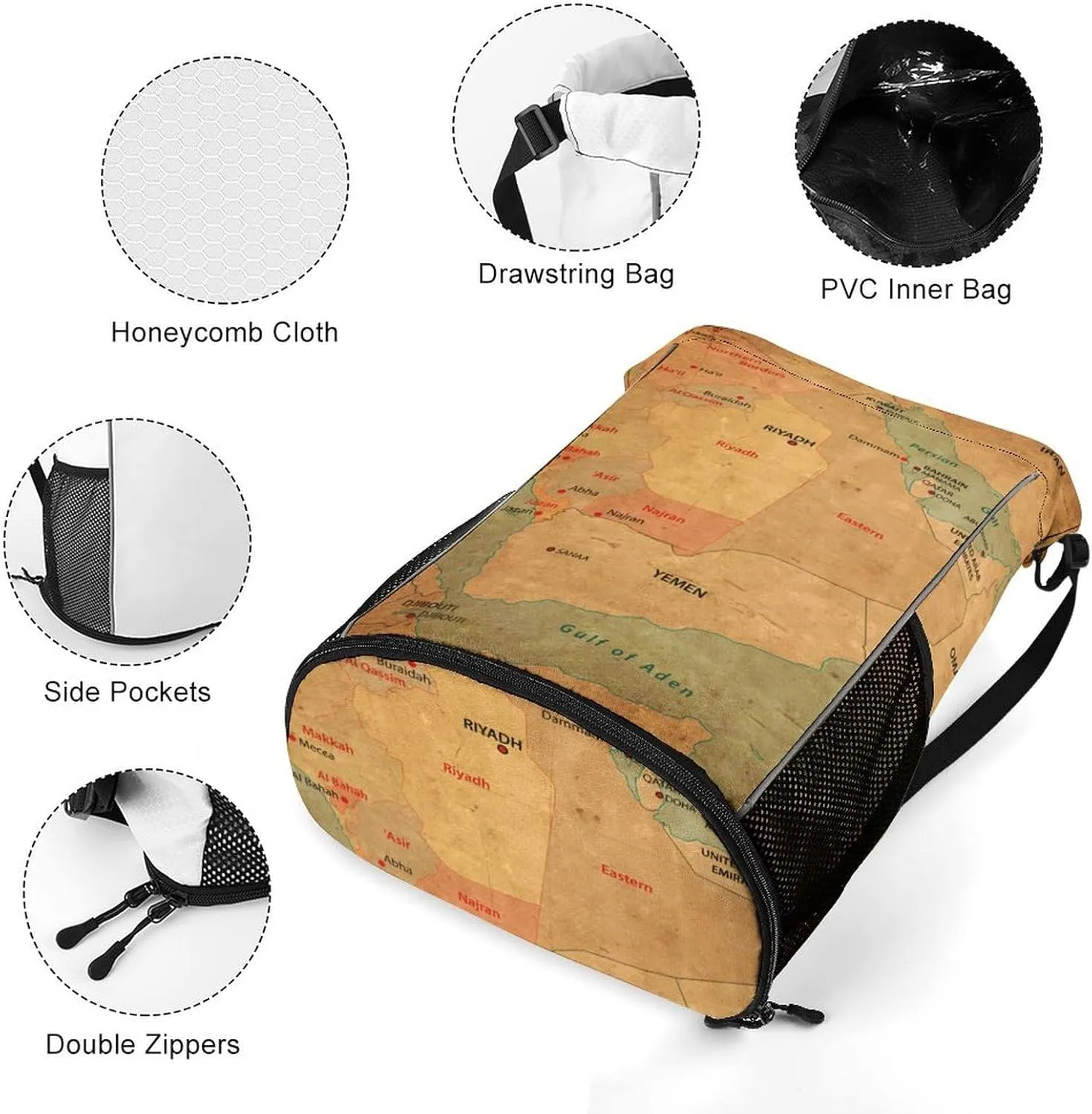Map of South Africa Storage Bag Drawstring Sports Pocket Backpack, Shoe Bags, Multi-Function Bags