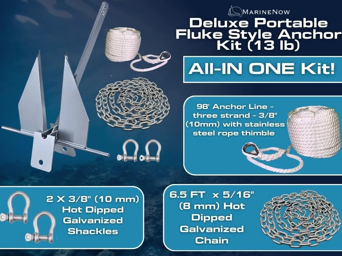 MarineNow Deluxe Portable Fluke Style Anchor Kit Choose 5, 8.5 or 13 lb