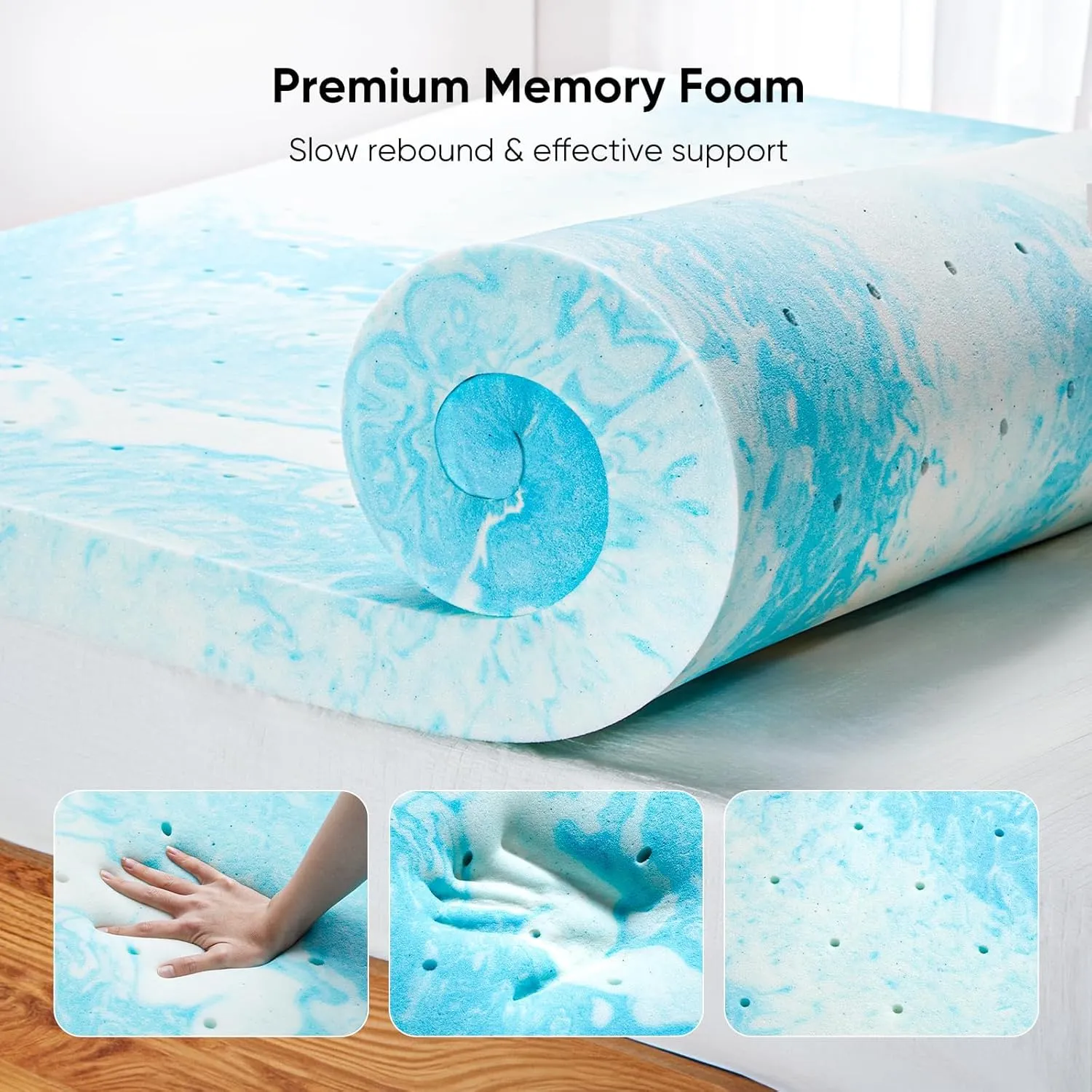Marsail 3-inch Queen Memory Foam Mattress Topper, Gel Infused Cooling, Soft for Sleeper Sofa, RV, Camper, CertiPUR-US Certified