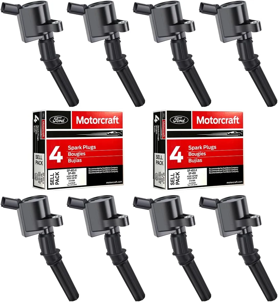 MAS Set of 8 Ignition Coil DG508 and Motorcraft Spark Plug SP493 compatible with Ford Lincoln Mercury 4.6L engines DG457 DG472 DG491 F523 3W7Z12029AA 1L2U12029AA 1L2U12A366A