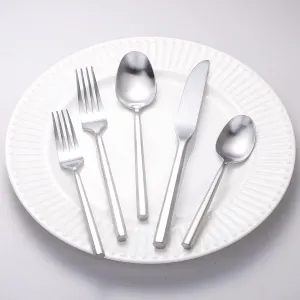 Matte Silverware Set Silver Flatware Set with Hexagon Handle 20 Pieces 18/0 Stainless Steel Cutlery Set Wedding Housewarming Gift Service for 4 (Matt silver)