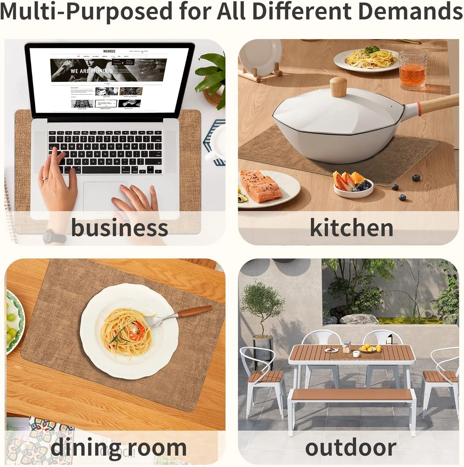 Maxpearl Faux Leather Placemats Set of 6 - Waterproof - Wipe Clean - Heat Resistant - Anti Slip Dining Table Place Mats, Suitable for Indoor & Outdoor Use, 17’’×12’’, Brown