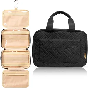 Medium Foldable Hanging Toiletry Bag - Panther Black (Beige Interior)