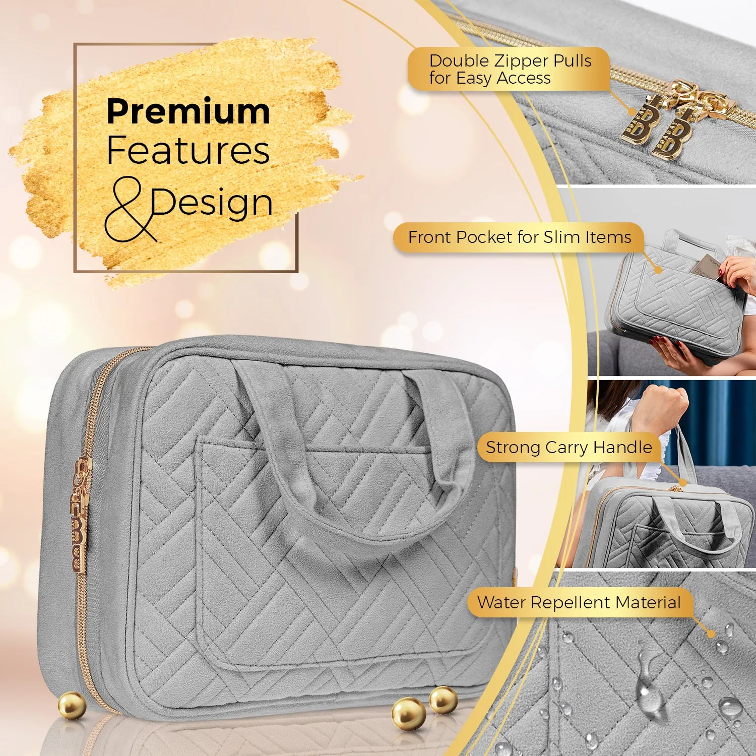 Medium Foldable Hanging Toiletry Bag - Pigeon Gray