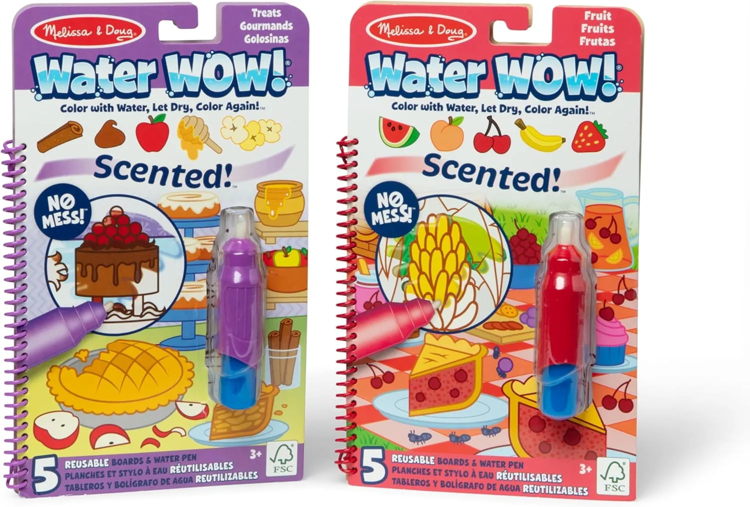 Melissa & Doug Scented Water Wow! Reusable Water-Reveal Coloring Activity Pad 2-Pack Bundle – Fruit, Treats