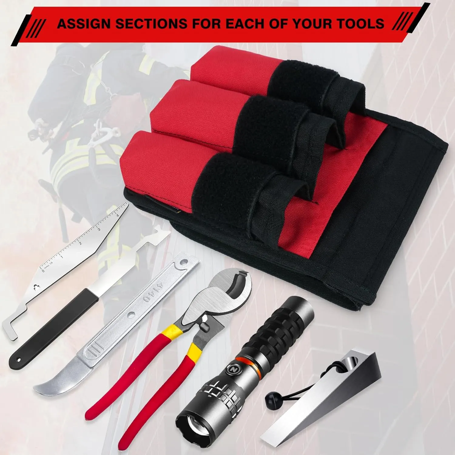 MELOTOUGH 7-Pocket Firefighter Tool Pouch with Carry Handle and Flap, Fits in Bunker Gear Pocket, Tool Organizer