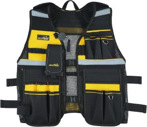 MELOTOUGH Tool Vest Reflective Safety Tool Vest with Removable Phone Holder,Retractable Pen Holder for Handyman,Electrician,Carpenters(Yellow)