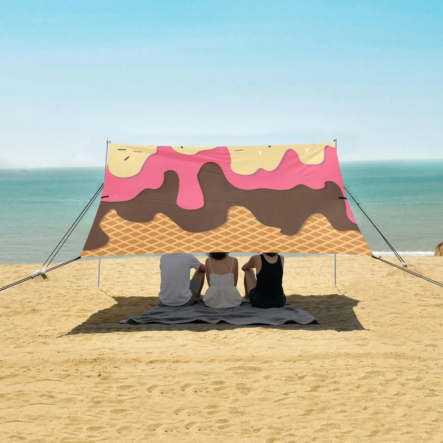 Melted Ice Cream Illustration Beach Camping Tent Sun Shelter for Whole Family, Beach Shade Canopy with UPF50  UV Protection,Easy Set Up and Carry,Outdoor Shade for Trips, Fishing, Backyard Fun