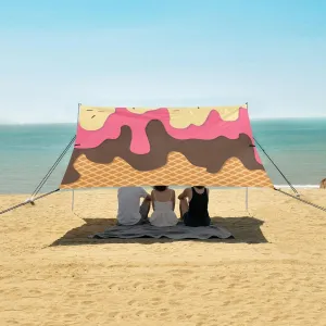 Melted Ice Cream Illustration Beach Camping Tent Sun Shelter for Whole Family, Beach Shade Canopy with UPF50  UV Protection,Easy Set Up and Carry,Outdoor Shade for Trips, Fishing, Backyard Fun