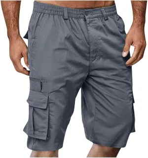 Men Cargo Shorts Multi Pocket Casual Workout Shorts Solid Color Lightweight Hiking Shorts for Camping Hiking