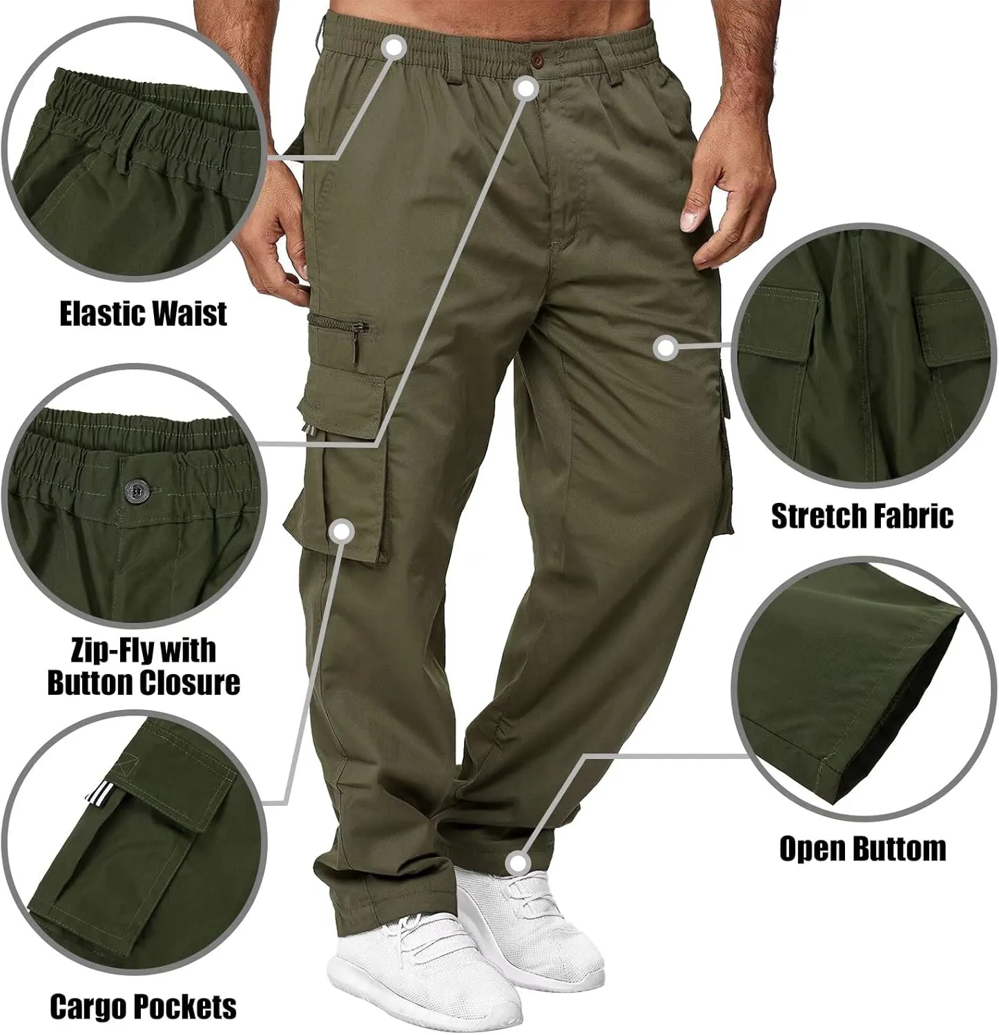 Men Outdoor Cargo Pant Lightweight Tactical Pant Hiking Jogger Classic Fit Multi Pockets