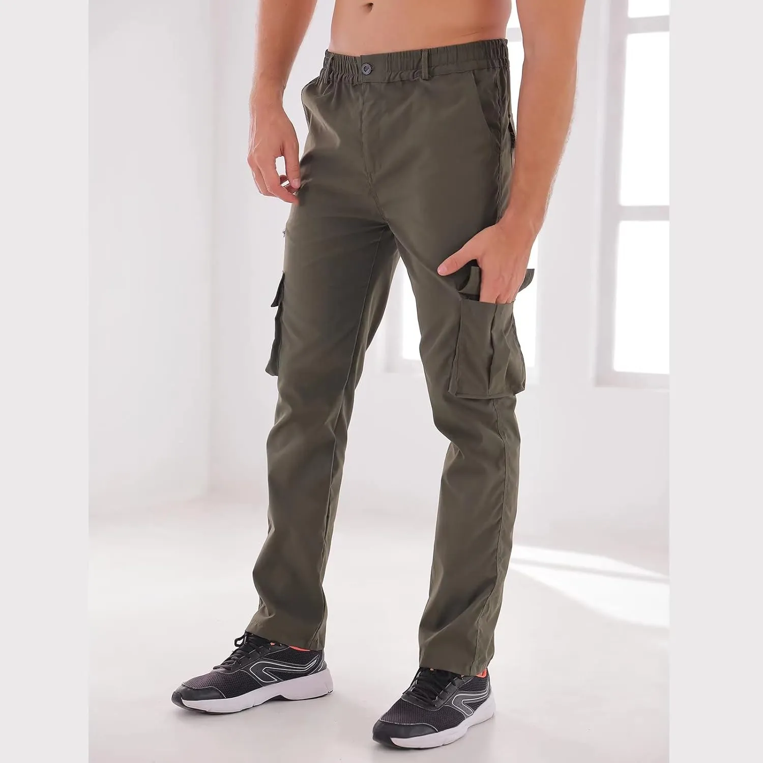 Men Outdoor Cargo Pant Lightweight Tactical Pant Hiking Jogger Classic Fit Multi Pockets