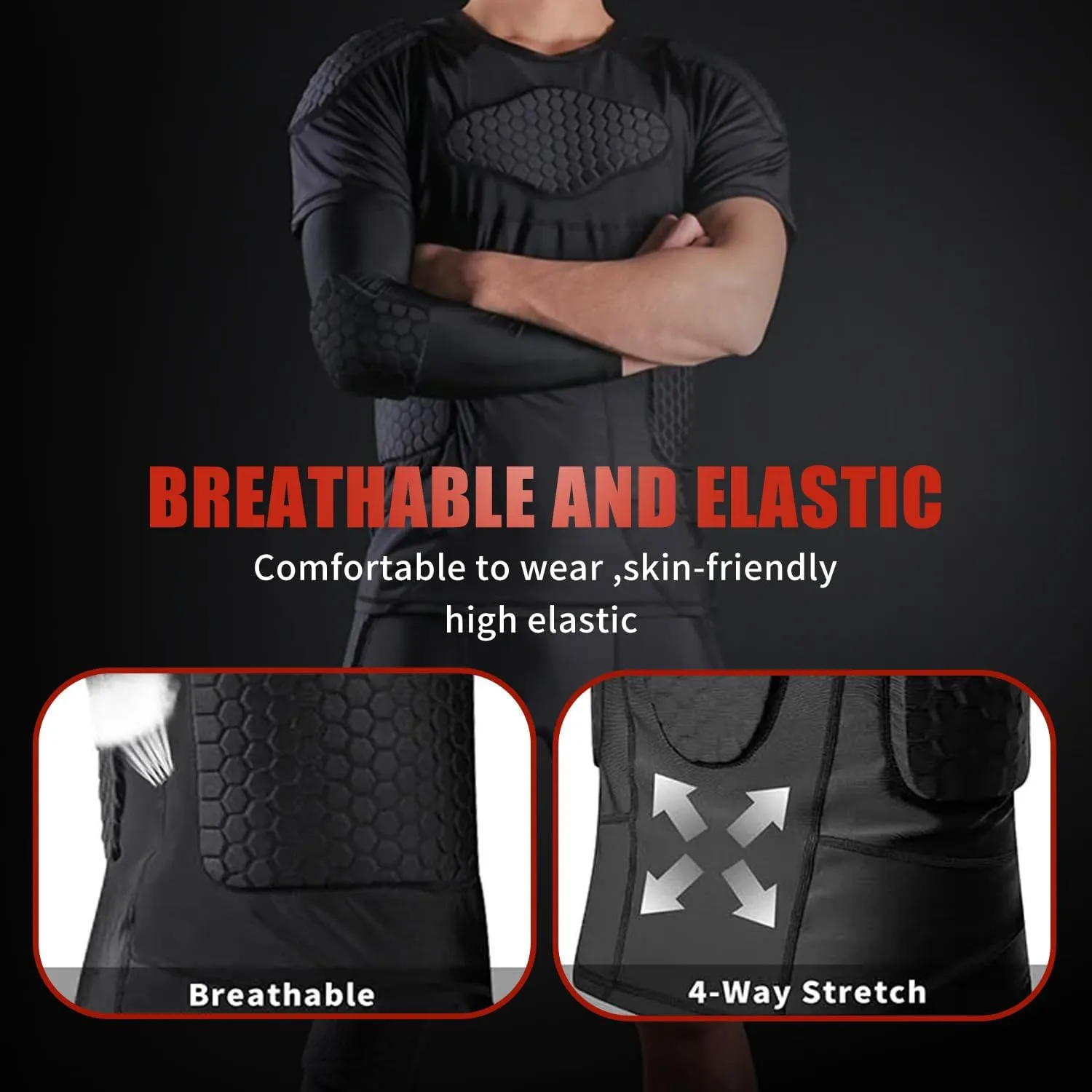 Men Padded Compression Shirt Football Rib Protectors 6-Football Pads Chest Protector Padded Shirt Protective Gear for Football Baseball Basketball
