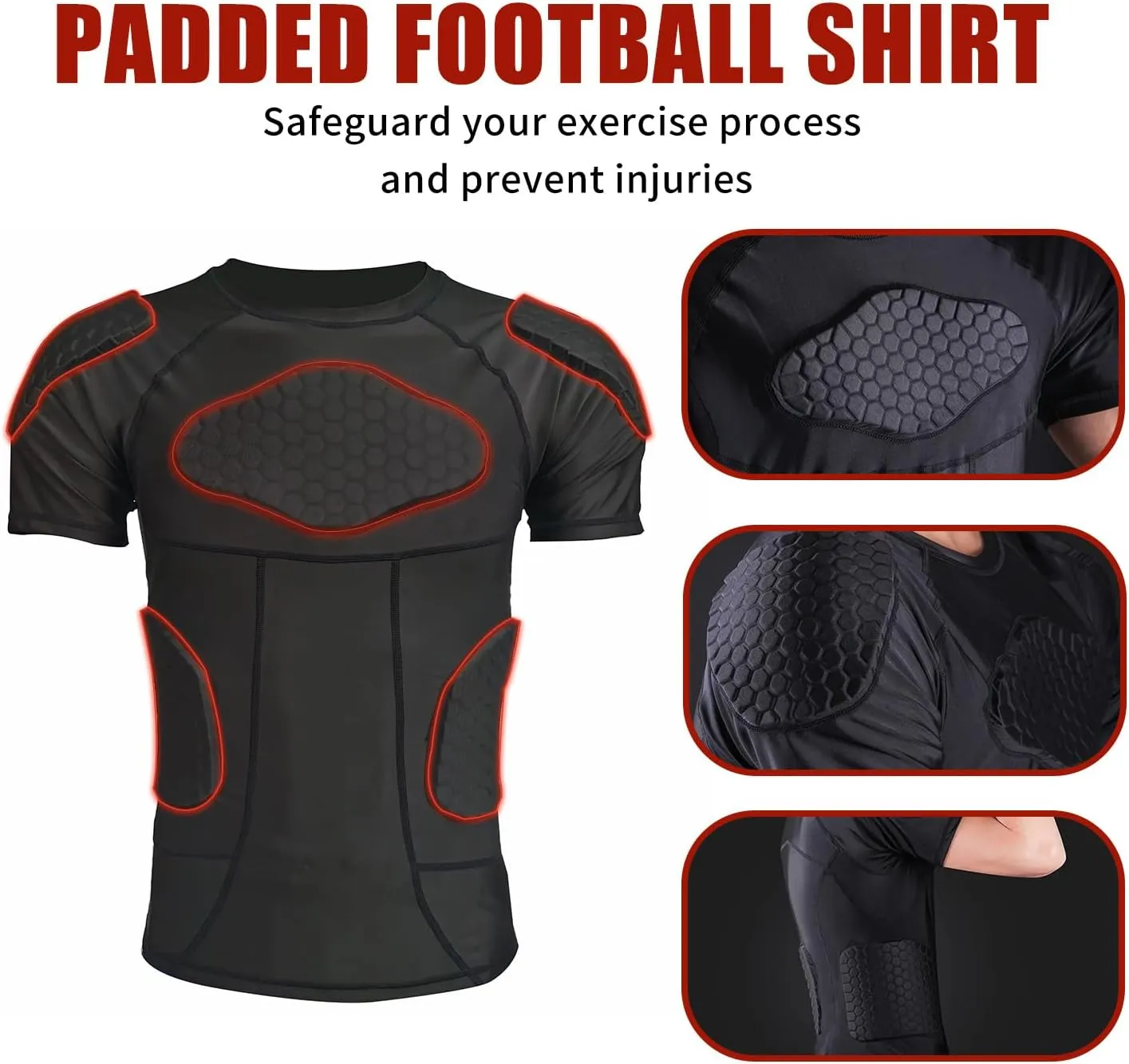 Men Padded Compression Shirt Football Rib Protectors 6-Football Pads Chest Protector Padded Shirt Protective Gear for Football Baseball Basketball