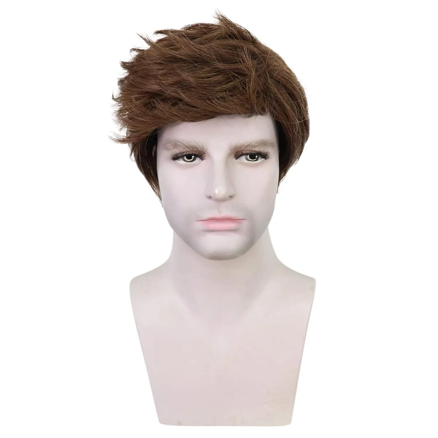 Mens Brown Wig Short Straight Brown Wig Layered Male Heat Resistant Synthetic Hair Replacement
