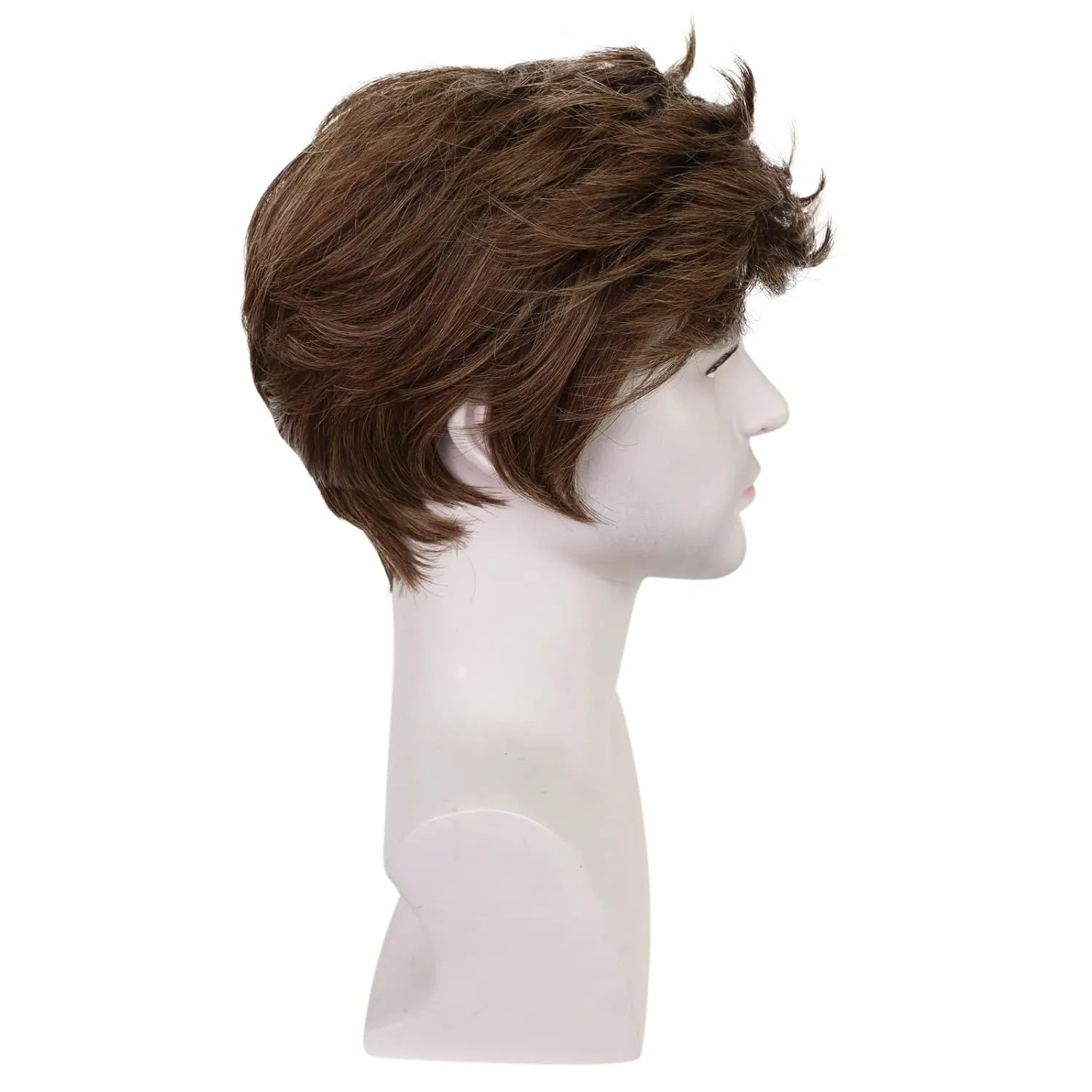 Mens Brown Wig Short Straight Brown Wig Layered Male Heat Resistant Synthetic Hair Replacement