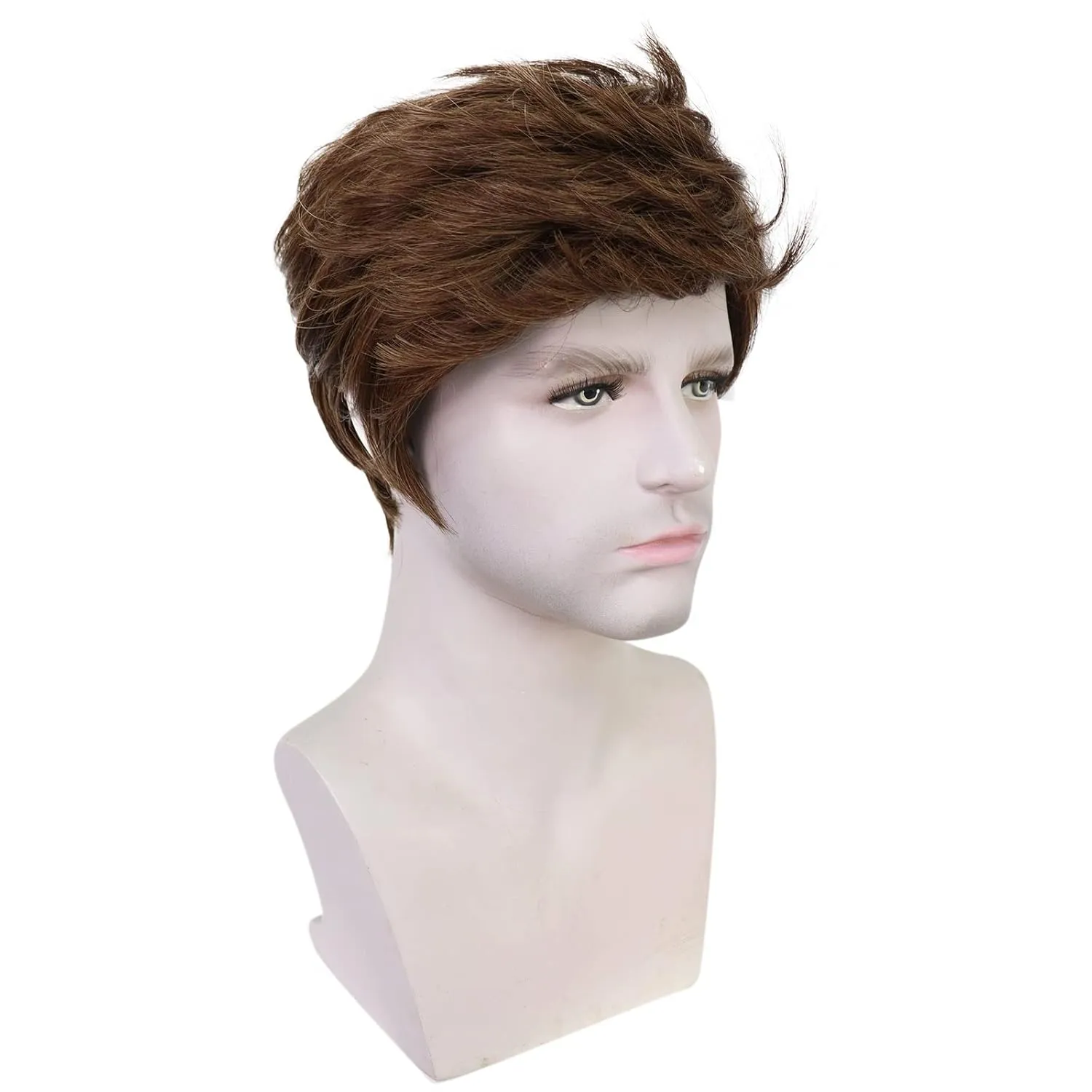 Mens Brown Wig Short Straight Brown Wig Layered Male Heat Resistant Synthetic Hair Replacement