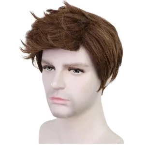 Mens Brown Wig Short Straight Brown Wig Layered Male Heat Resistant Synthetic Hair Replacement