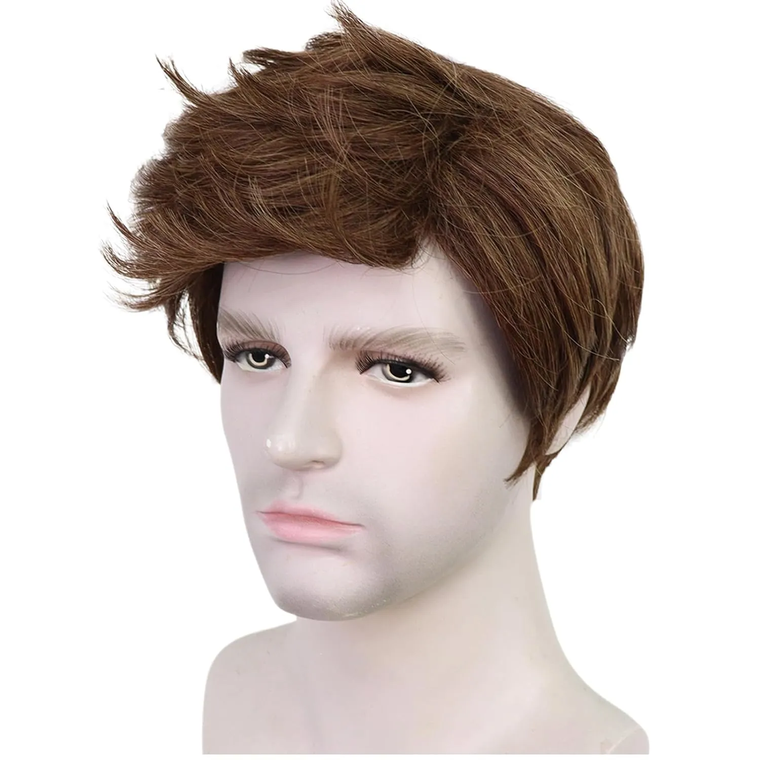 Mens Brown Wig Short Straight Brown Wig Layered Male Heat Resistant Synthetic Hair Replacement