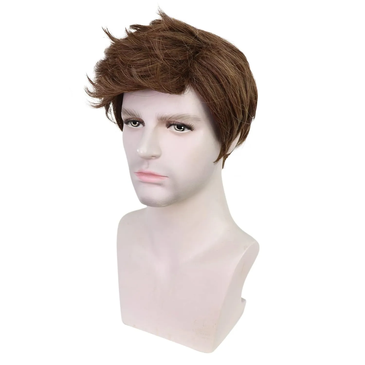 Mens Brown Wig Short Straight Brown Wig Layered Male Heat Resistant Synthetic Hair Replacement