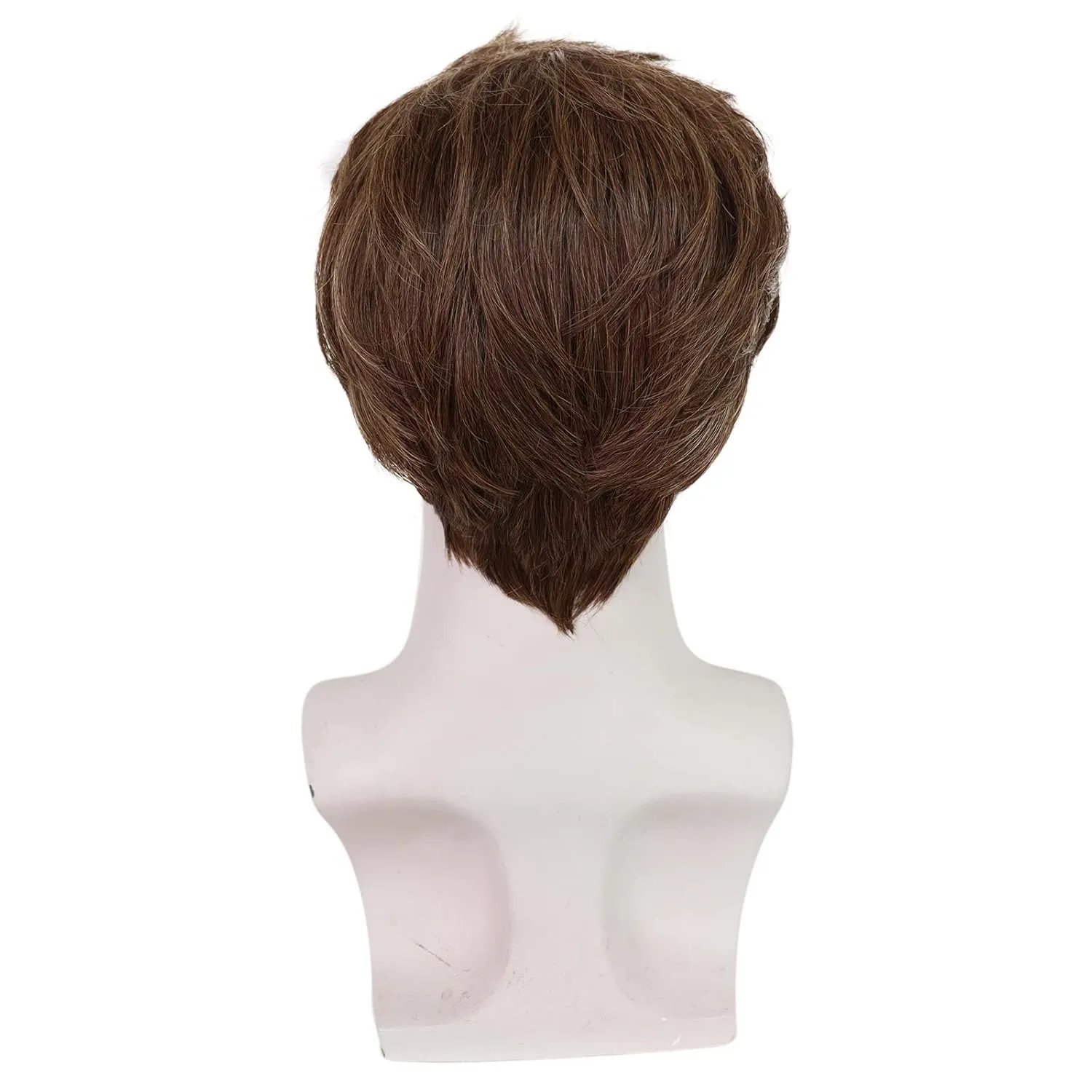 Mens Brown Wig Short Straight Brown Wig Layered Male Heat Resistant Synthetic Hair Replacement