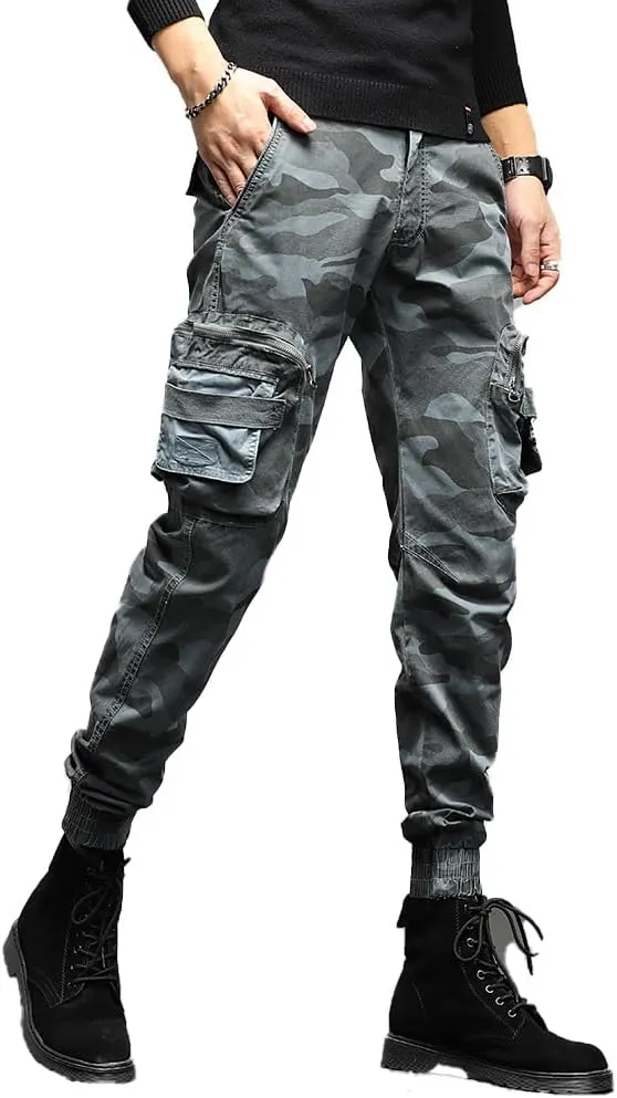 Men's Camouflage Military Cargo Pants Cotton Slim Fit Multi Pockets Tactical Pants