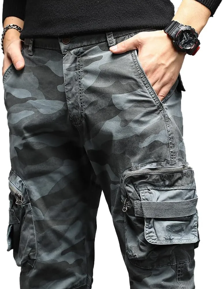 Men's Camouflage Military Cargo Pants Cotton Slim Fit Multi Pockets Tactical Pants