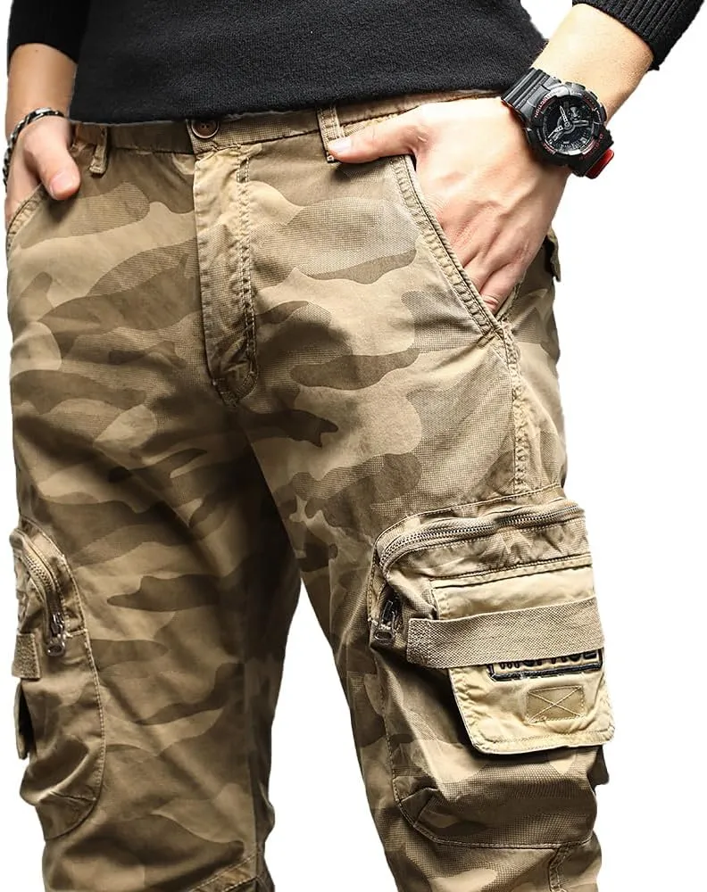 Men's Camouflage Military Cargo Pants Cotton Slim Fit Multi Pockets Tactical Pants