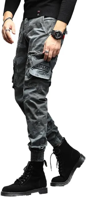 Men's Camouflage Military Cargo Pants Cotton Slim Fit Multi Pockets Tactical Pants