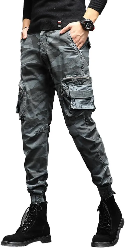 Men's Camouflage Military Cargo Pants Cotton Slim Fit Multi Pockets Tactical Pants