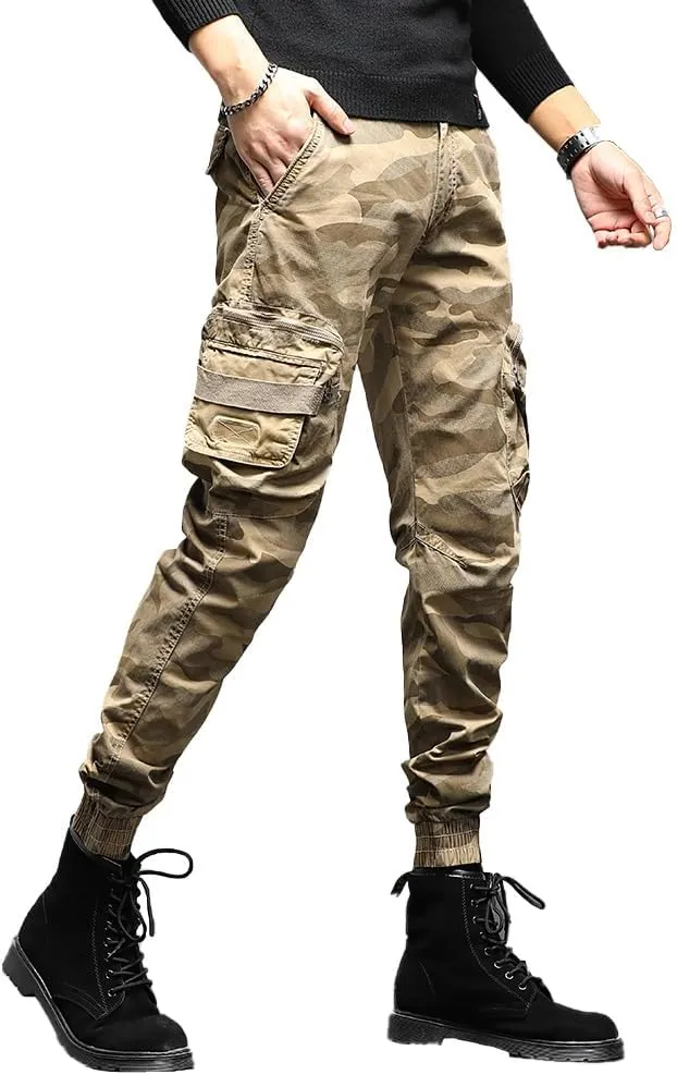 Men's Camouflage Military Cargo Pants Cotton Slim Fit Multi Pockets Tactical Pants