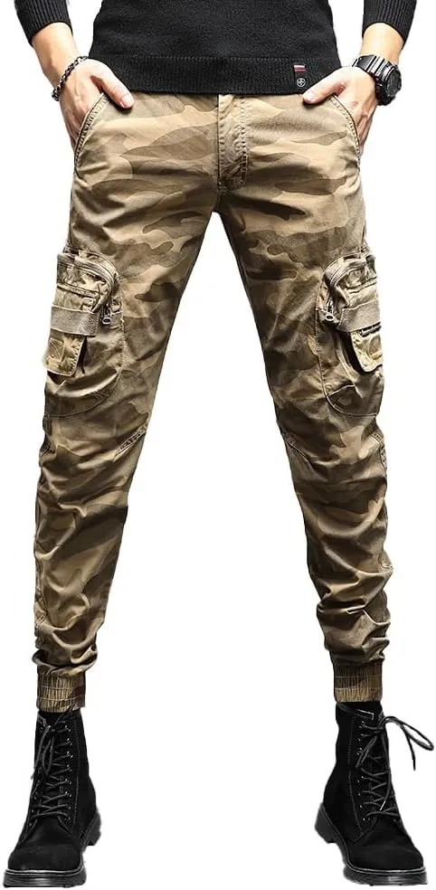 Men's Camouflage Military Cargo Pants Cotton Slim Fit Multi Pockets Tactical Pants