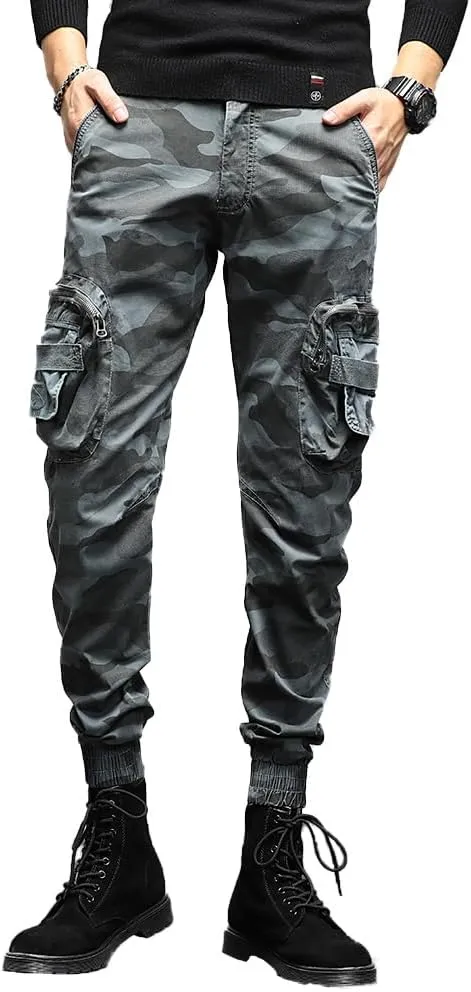 Men's Camouflage Military Cargo Pants Cotton Slim Fit Multi Pockets Tactical Pants