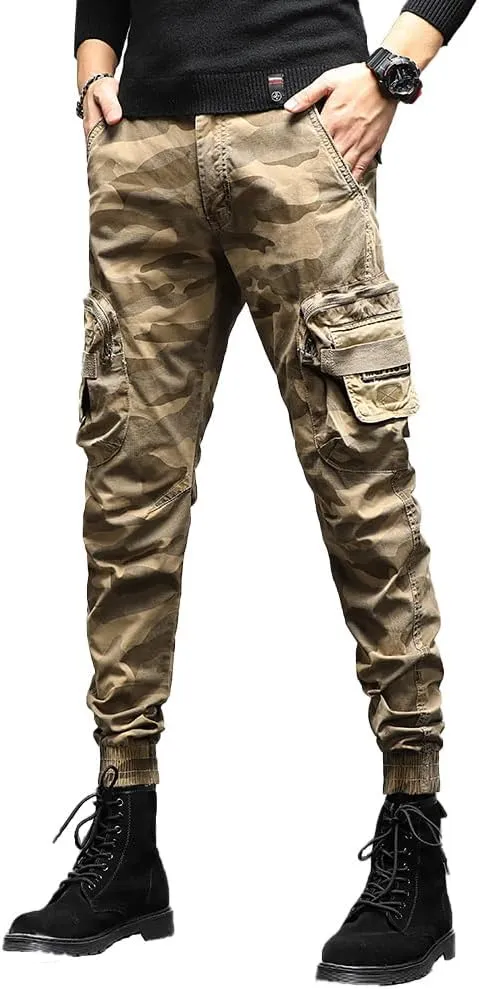 Men's Camouflage Military Cargo Pants Cotton Slim Fit Multi Pockets Tactical Pants